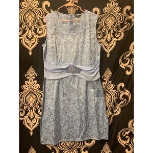 Floryday Blue Damask Jacquard Embroidered Beaded Brooch Cocktail Dress XL